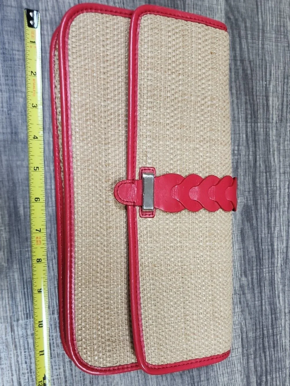 Cole Haan Woven Straw Clutch with Red Trim
